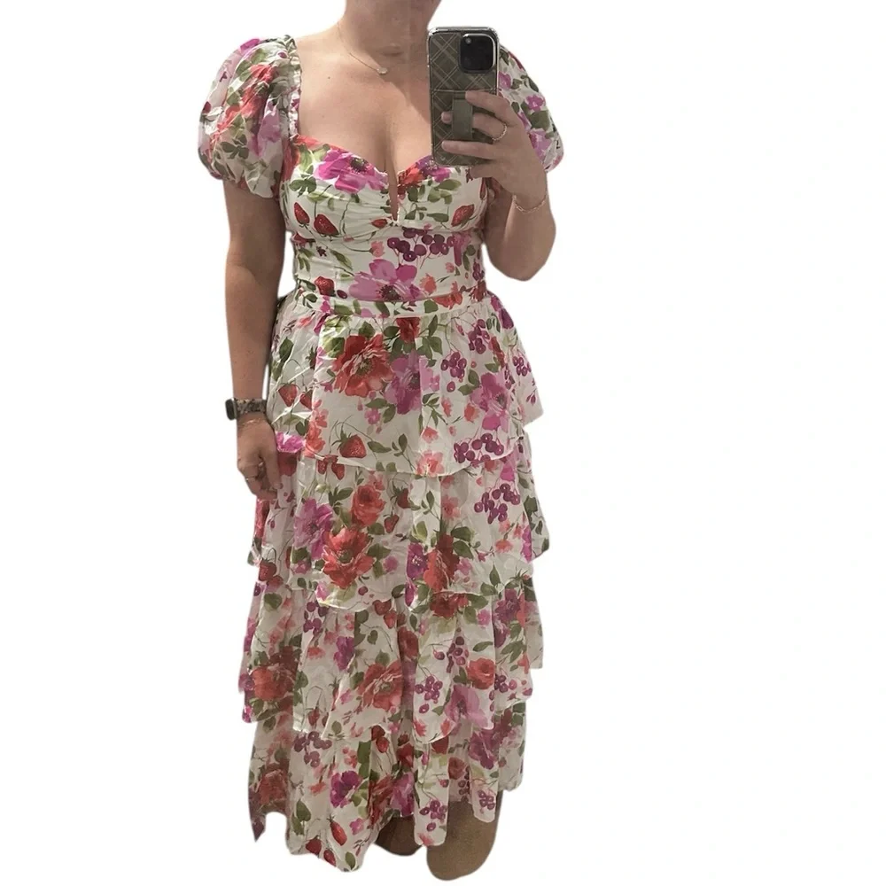 Abercrombie 2 Piece Set Floral Puff Sleeve Top Ruffle Skirt Size Large